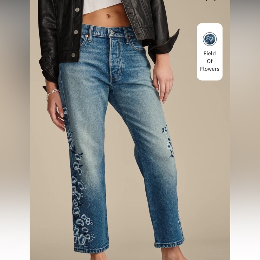SOLD Lucky Brand 90s Loose Crop Flower Embroidered Jeans - Picture 2 of 12